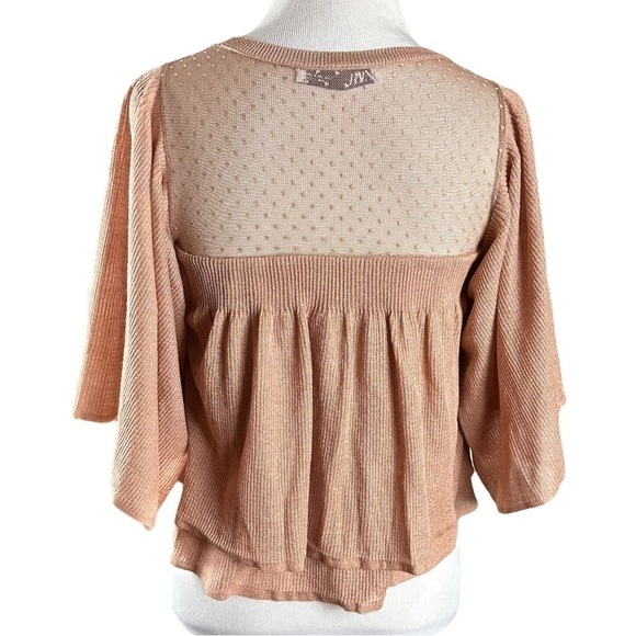 Zara Contrasting Ruffled Bell Sleeve Blush Nude Mesh Swiss Dot Top Blouse Small - Picture 10 of 15